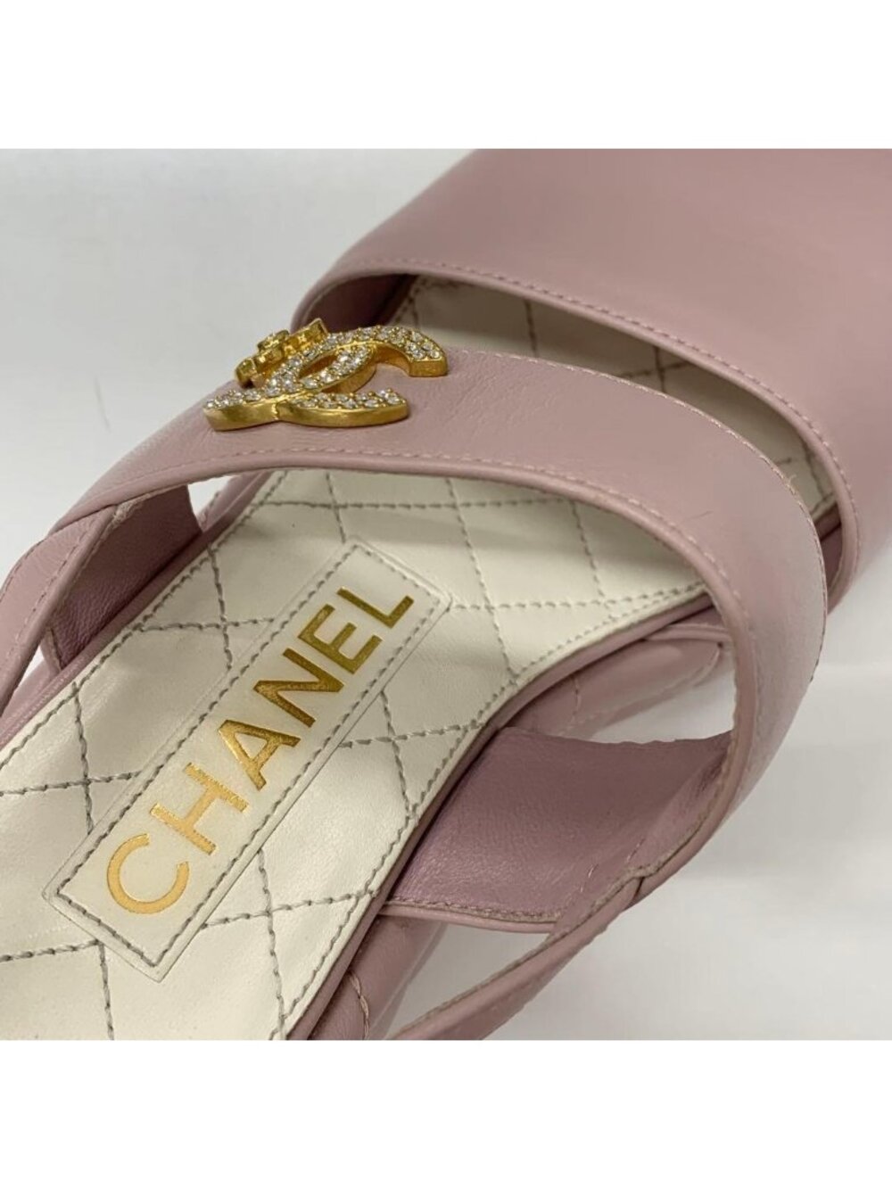 Chanel CC Logo Quilted Leather Sandals Pink - Picture 8 of 10